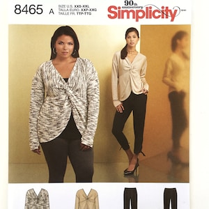 Simplicity 8465 Twist Front Knit Top and Slim Fit Pants Misses XXS-XXL Uncut Sewing Pattern