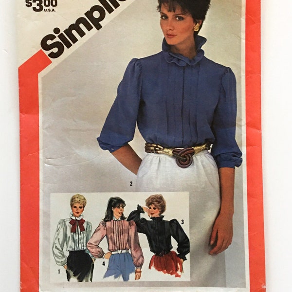 Simplicity 5813 Edwardian Victorian Blouse High Neck Tucks Ruffled Collar Misses 10 Bust 32 Uncut Vintage 80s Sewing Pattern