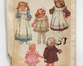 Simplicity 7835 Little Girls Pinafore Dress Puff Sleeves Ruffled Hem Size 5 Uncut Sewing Pattern