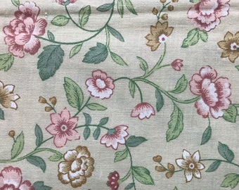 Vintage Polished Cotton Decorator Print Beige Pink Green Floral 45 x 32.5 Debut Designs