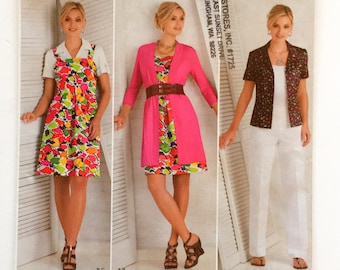 Patrón de costura sin cortar Simplicity 2417 para vestido de sol, cárdigan largo, cuello, blusa y pantalones para mujeres de 6 a 14 años
