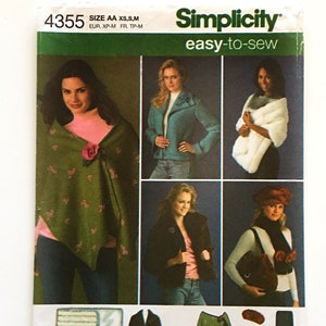 Simplicity 4355 Jacket Stole Scarf Hat Handbag Purse Easy To Sew Misses XS S M Bust 30-38 Uncut Sewing Pattern