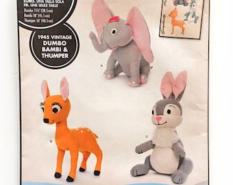 Simplicity 8542 Vintage Dumbo Bambi Thumper Disney Stuffed Animals Uncut Sewing Pattern