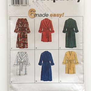 Simplicity 7417 Unisex Wrap Robe Hood Belted Pockets XS S M Uncut Sewing Pattern