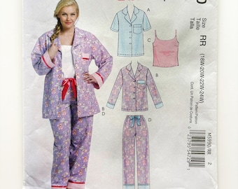 McCall's 5990 Pajamas Button Front Top Camisole Pants 18W 20W 22W 24W Plus Size Uncut Sewing Pattern