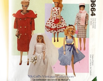 McCall's 9664 Vintage Collection 11 1/2 inch Fashion Doll Coat Wedding Dress Playsuit Gowns Uncut Sewing Pattern