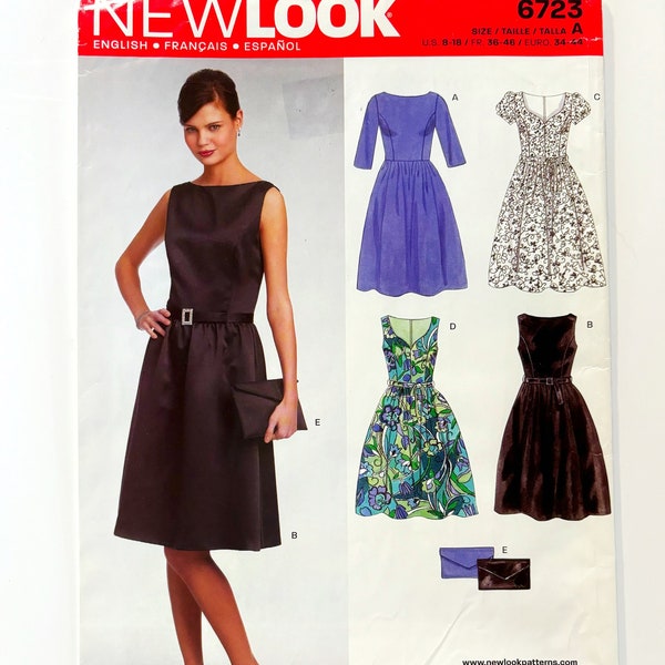 New Look 6723 Bateau Neck Dress Sweetheart Neckline Full Skirt Misses 8-18 Uncut Sewing Pattern