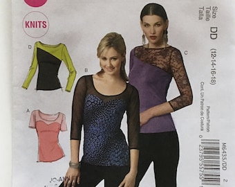 McCall's 6435 Close Fitting Pullover Knit Tops Sweetheart Yoke Misses 12-18 Bust 34-40 Uncut Sewing Pattern
