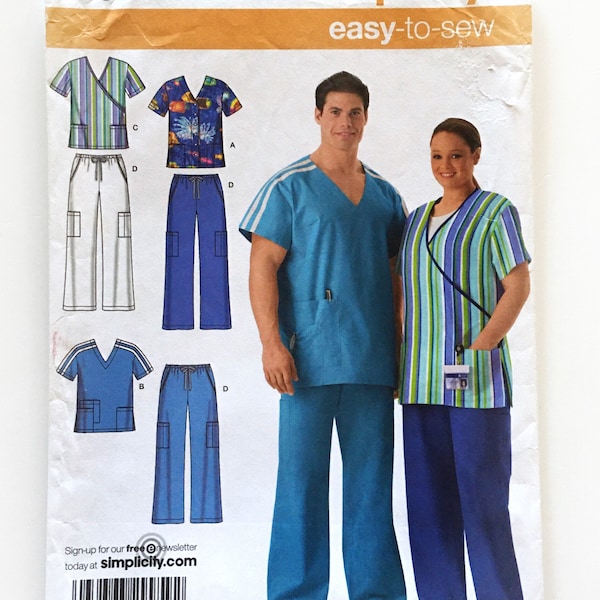 Simplicity 4101 Plus Size Scrub Tops and Pants Easy to Sew Womens and Mens XL XXL XXXL Uncut Sewing Pattern
