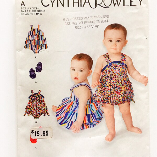 Simplicity 1594 Babies Romper and Shoes Sunsuit Bubblesuit XXS-L Uncut Sewing Pattern