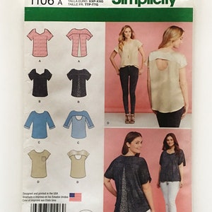 Simplicity 1106 Misses Pullover Tops with Variations Cut Out Back XXS-XXL Uncut Sewing Pattern
