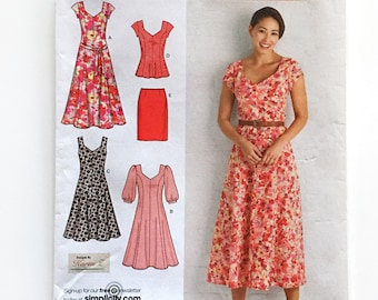 Patrón de costura sin cortar Simplicity 2917 para vestido, túnica, falda y cinturón, tallas 20, 22, 24, 26 y 28 W