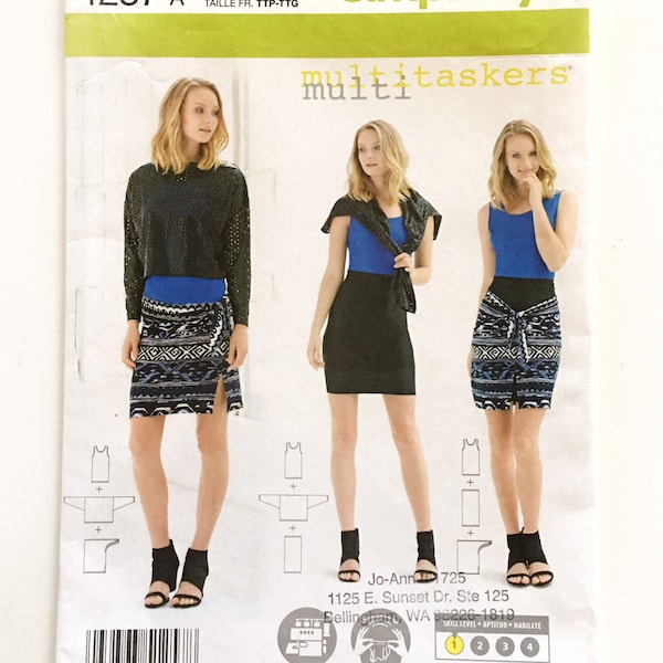 Simplicity 1257 Stretch Knit Tank Top Sarong Skirt Slouchy Shirt Misses XXS - XXL Uncut Sewing Pattern