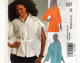 McCall's 5587 Button Front Belted Tunic, Roll Sleeve Shirts and Sash Misses 14-22 Uncut Sewing Pattern