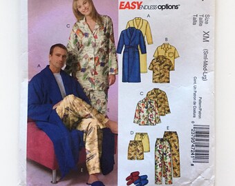 McCall's 4724 His and Hers Pajamas Robe Slippers Unisex S M L Uncut Sewing Pattern