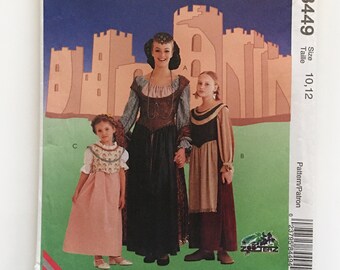 McCall's 8449 Girls Medieval Dress Costume Overdress Bodice Shawl Snood Size 10 12 Uncut Sewing Pattern