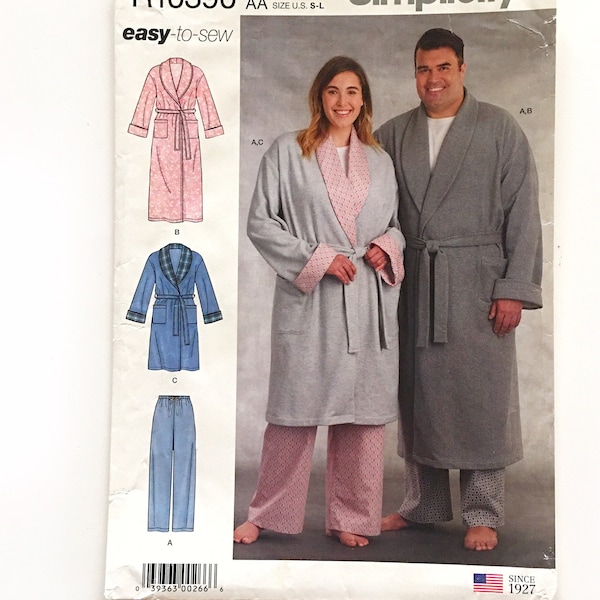 Simplicity 10390 Belted Wrap Robe Pull On Lounge Pants Pajamas S M L Uncut Sewing Pattern