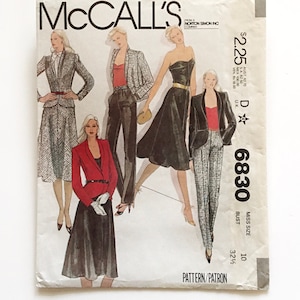McCall&#39;s 6830 Shawl Collar Peplum Jacket, Bias Cut Full Skirt, Straight Pants and Strapless Top Misses 10 Bust 32 Uncut Sewing Pattern