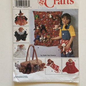 May include: Simplicity Crafts sewing pattern number 7695 for making stuffed animal toys. The pattern includes instructions for making a variety of animals, including a bear, a penguin, a monkey, and a tiger. The pattern also includes instructions for making a tote bag and a wall hanging. The pattern is for one size.