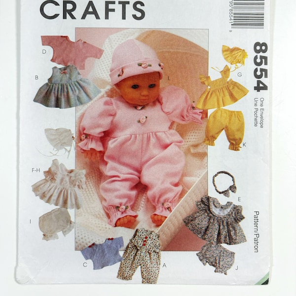 McCall's 9554 Baby Doll Clothes for sizes Small Medium Large Sleeper Dress Pinafore Uncut Sewing Pattern