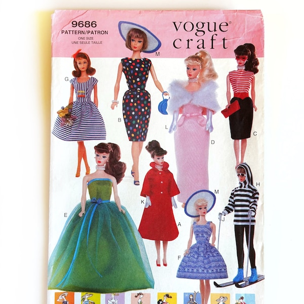 Vogue 9686 Vintage Fashion Doll Clothes Strapless Gown Sheath Dress Ski Outfit Uncut Sewing Pattern