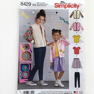 Simplicity 8429 Kids Bomber Jacket Tee Shirt Skirt and Leggings 7 8 10 12 14 Uncut Sewing Pattern