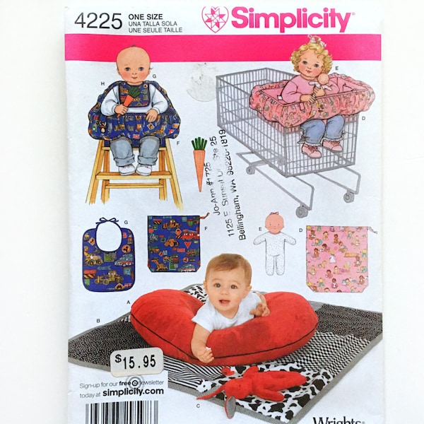 Simplicity 4225 Baby Accessories Shopping Cart Cover, Pillow cover, Quilt, Bunny, Doll, Bib and Carrot Toy Uncut Sewing Pattern