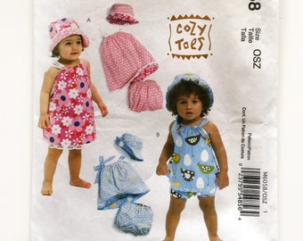 McCall's 6058 Infant Reversible Sun Dresses Panties and Bucket Hat S M L Uncut Sewing Pattern
