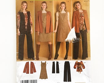 Patrón de costura sin cortar Simplicity 2866 para blusa campesina con escote cuadrado, pantalones, jersey, chaqueta, chaleco y cinturón, 20 W, 22 W, 24 W, 26 W y 28 W