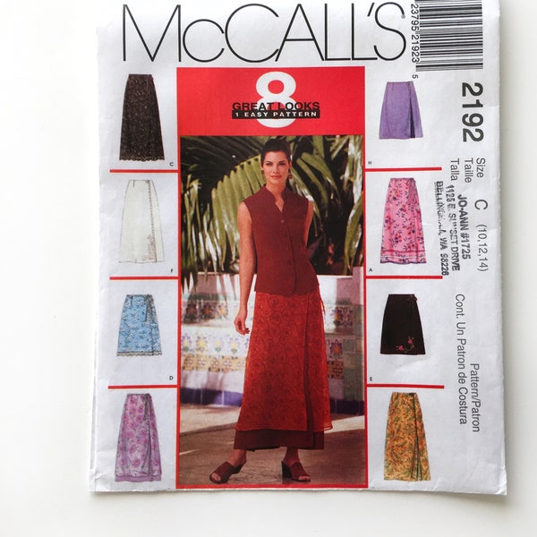 McCall's 2192 A-Line Wrap Skirts Tie Closure Ankle Midi Length Misses 10 12 14 Uncut Sewing Pattern