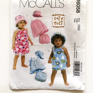 McCall&#39;s 6058 Infant Reversible Sun Dresses Panties and Bucket Hat S M L Uncut Sewing Pattern