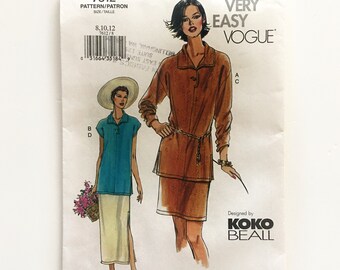 Vogue 7612 Koko Beall Pullover Tunic Top and Skirt Misses 8 10 12 Uncut Sewing Pattern