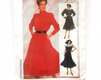 Vintage 80s Simplicity 7598 Dolman Sleeve Dress Flared Skirt Misses 10 Bust 32.5 Uncut Sewing Pattern