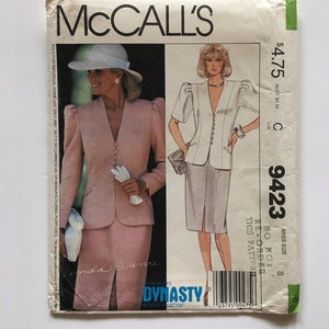 80s McCall&#39;s 9423 Jacket and Skirt Linda Evans Dynasty Collection Misses 8 Bust 31.5 Uncut Sewing Pattern