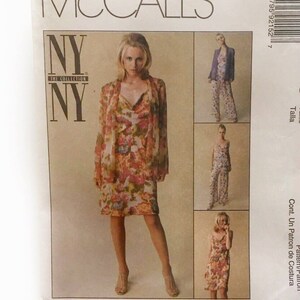 McCalls 9215 Shawl Collar Jacket Wide Leg Pants Dress Top Sash Misses 8 10 12 Uncut Sewing Pattern