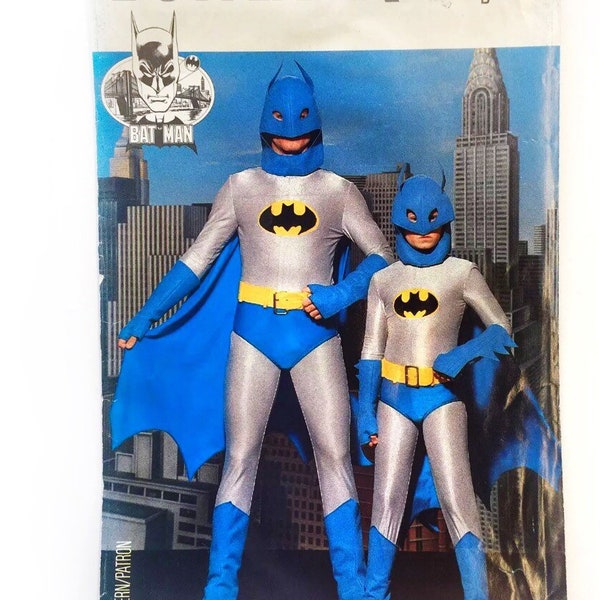 Vintage Butterick 4201 Boys Retro Bat Man Jumpsuit Costume Size S 7, M 8-10, L 12-14 Uncut Sewing Pattern