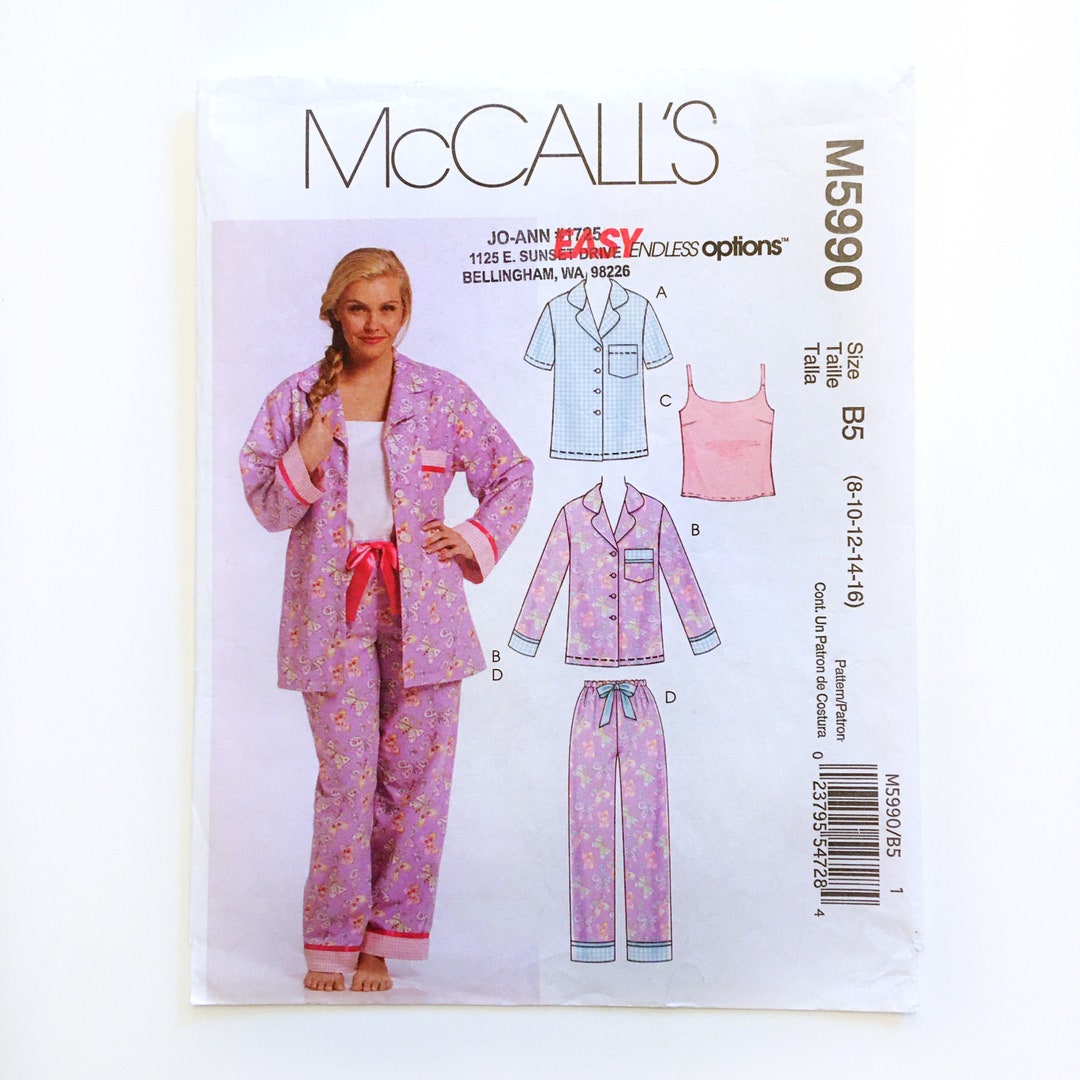 Mccall's 5990 Pajamas Button Front Top Camisole Pants Misses 8-16 Uncut ...