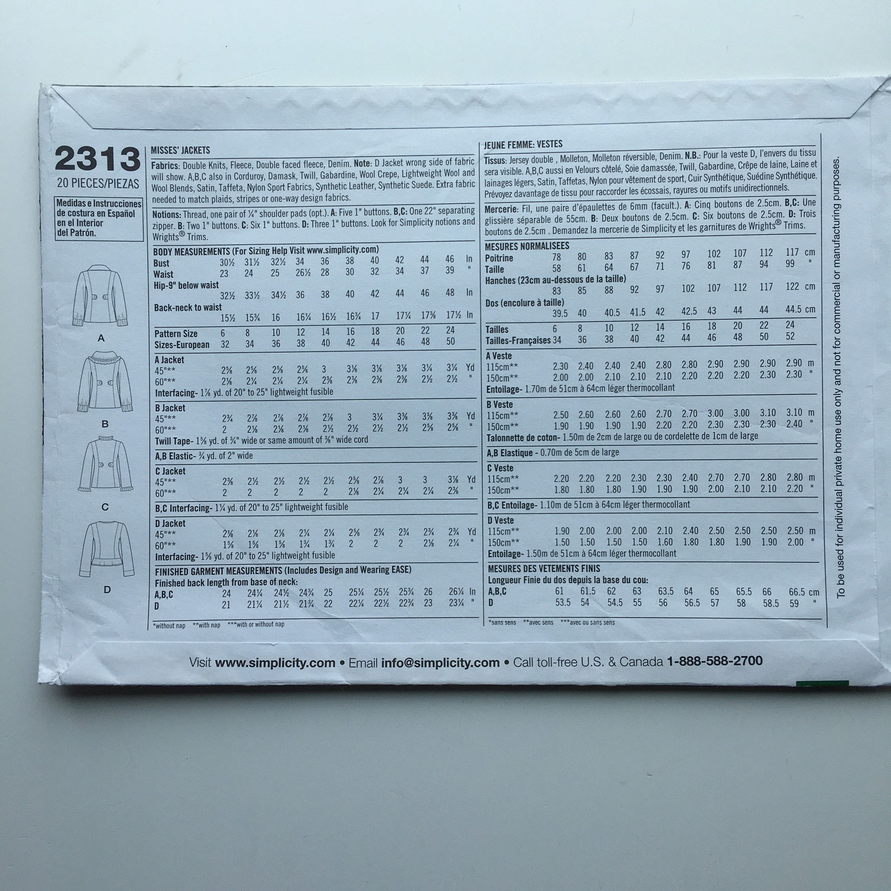 Simplicity 2313 Jackets Ruffled Standing Collar Flap Pockets Button ...