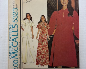 Sukienka McCall's 5323 Marlos Corner Maxi lub Midi z bufiastymi rękawami, rozmiar 16, biust 39, nieobcięty, wzór do szycia w stylu vintage z lat 70.