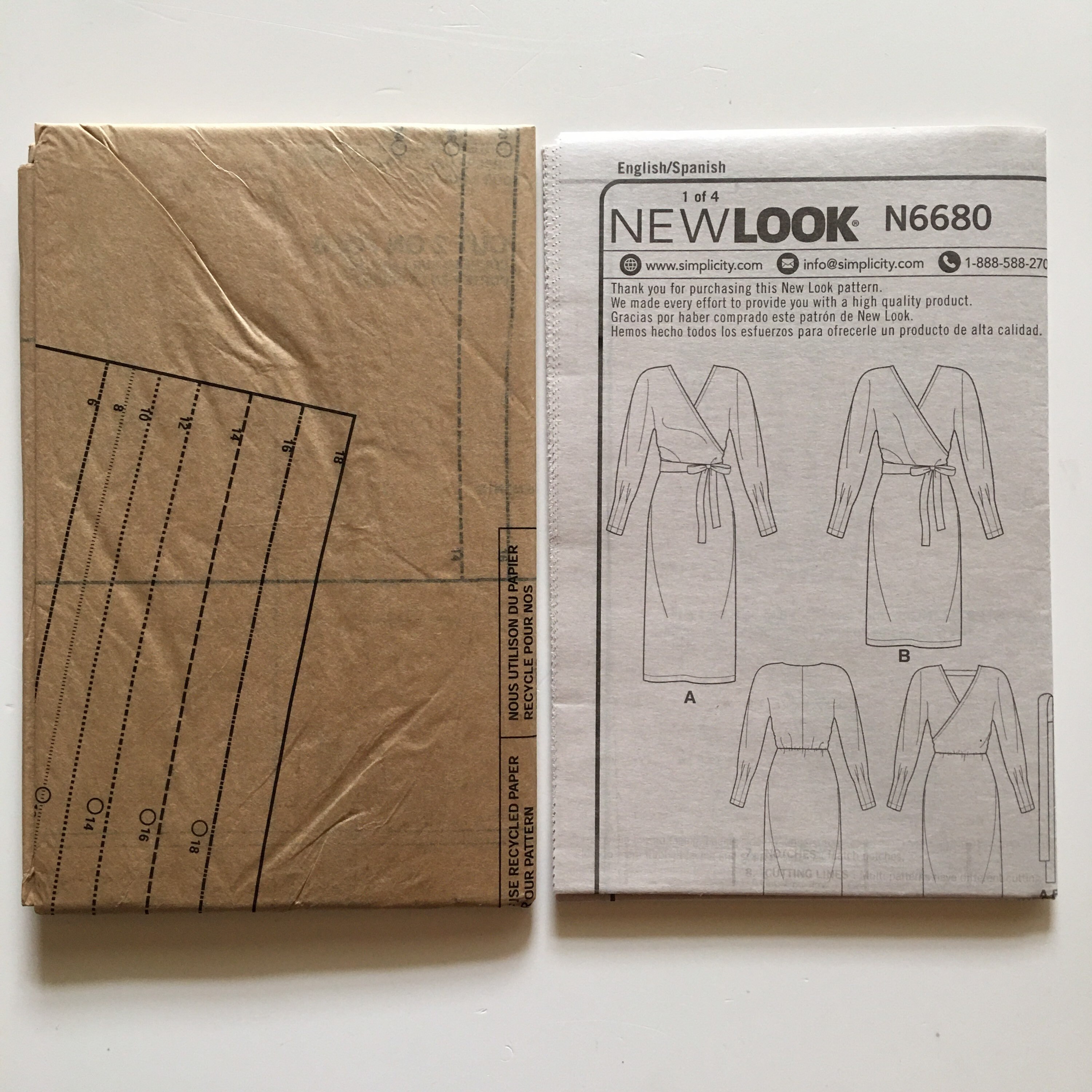 New Look 6680 Misses Knit Mock Wrap Dress Belted Long Sleeves V Neck 6 ...