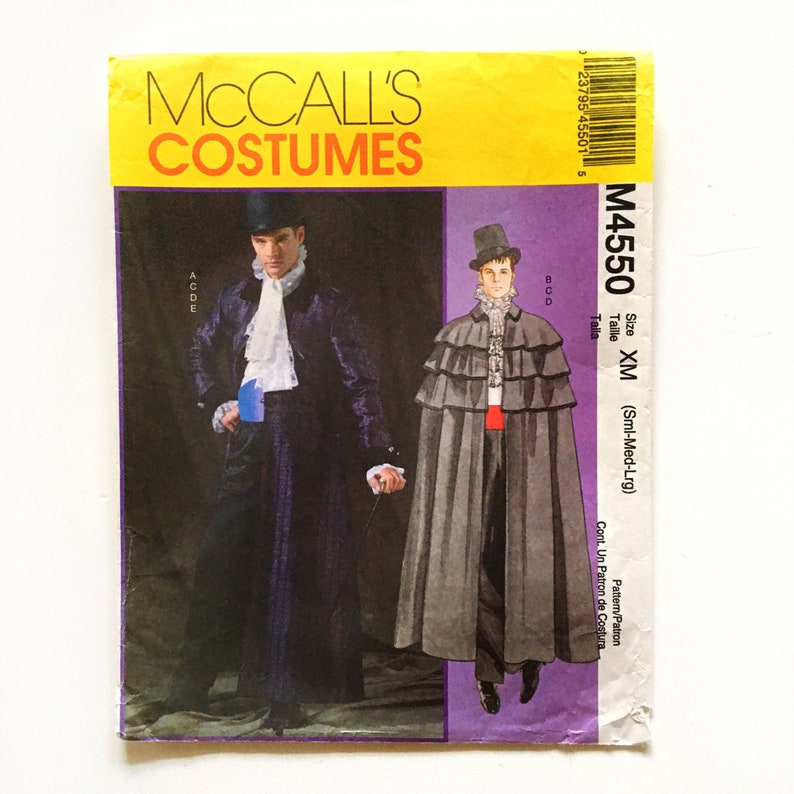 McCall/'s 4550 Men/'s Victorian Cape Coat Cummerbund Jabot Costume S M L Uncut Sewing Pattern