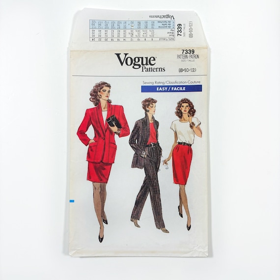 Vogue 7339 Vintage 80s Power Suit Jacket Skirt Top Pants Misses 10 12  Bust Uncut Sewing Pattern