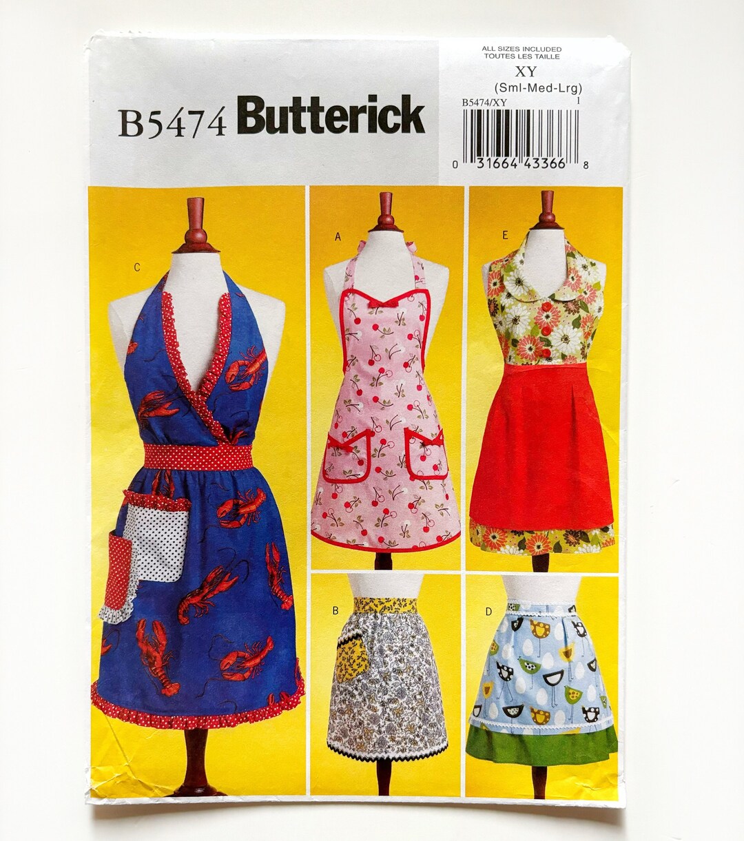 Complete Half Pattern Butterick 5474 Aprons Full Kitchen Apron Half Hostess Apron Ruffles V ...