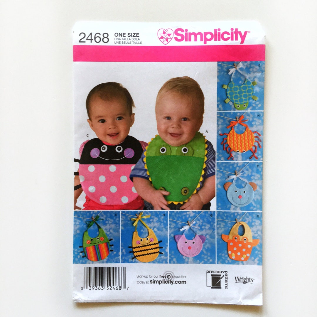 Simplicity 2468 Baby Bibs Animal Novelty Turtle Bugs Uncut Sewing ...