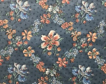 Vintage 80&#39;s Blue Pink Floral Lattice Fabric Atelier Originals By the Half Yard Cuts