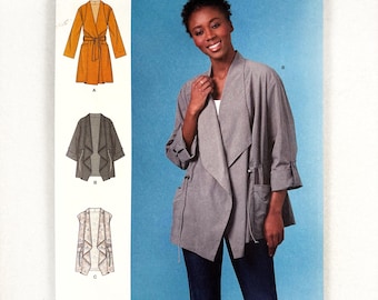 Patrón de costura sin cortar Simplicity 8989 Waterfall Jacket Vest Belted Trench Coat Ladies XXS - XXL