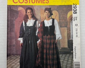 McCall's 2938 Szkocki kostium górala Outlander Bluzka, spódnica, koronkowa kamizelka, szal, rozmiar 12, 14, 16, biust 34-38, nierozcięty, wykrój do szycia