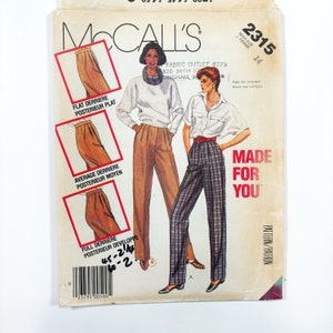 McCall's 2315 High Waist Front Pleat Pants Misses Size 14 Waist 28 Hip 38 Uncut Vintage 80s Sewing Pattern