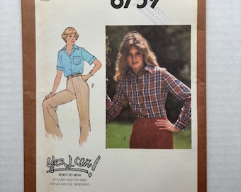 Koszula Simplicity 8759 z guzikami z przodu, nauka szycia, rozmiar 14, biust 36, nieobcięty, wzór do szycia w stylu vintage z lat 70.