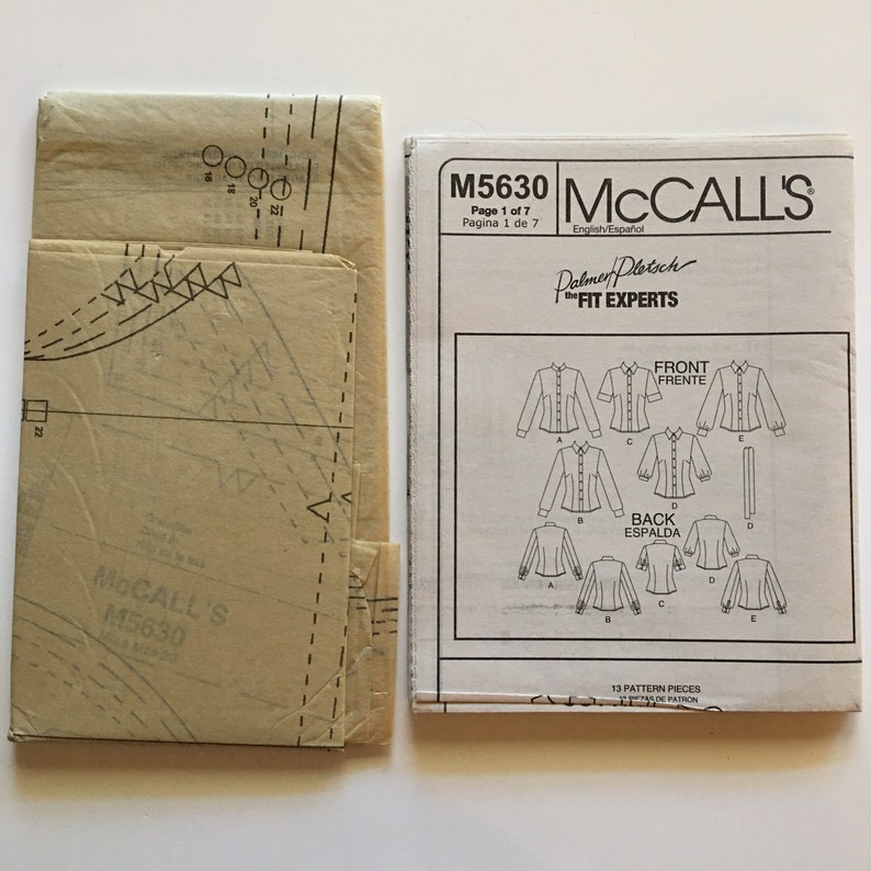 Mccall's 5630 Perfect Fit Blouse Palmer Pletsch Misses 16-22 Uncut ...